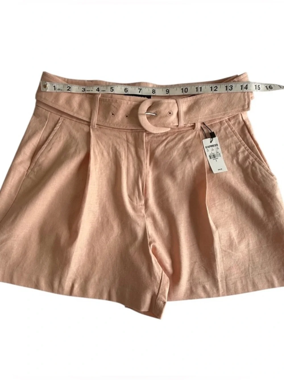 Express Blush Pink Linen Blend Shorts 6 NWT High Rise Resort Vacation Wear Chic - Picture 7 of 14